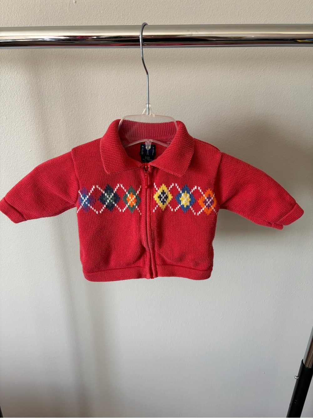 GAP Baby Red Argyle Knit Zip-Up Baby Cardigan